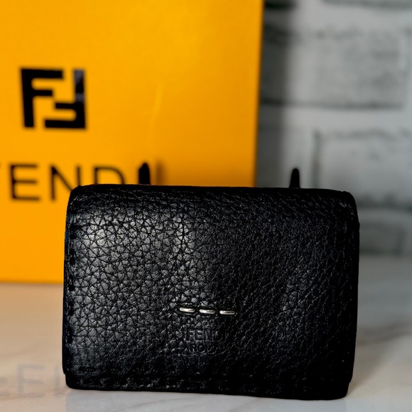 Fendi Handbags - FENDI Black Calfskin Leather Card Holder